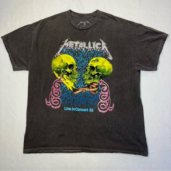 Metallica ‘92 Concert T-shirt (repro) Skulls Snakes Shattered Gray Mens S/M - Picture 2 of 5